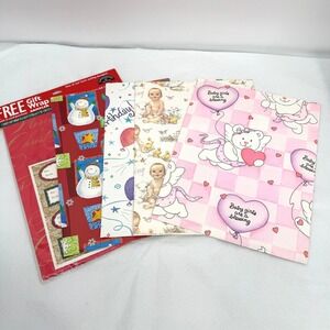 VTG Gift Wrap Wrapping Paper SHEETS Sampler Christmas Birthday Baby Shower LOT